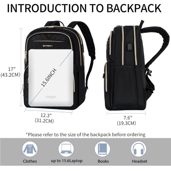 Empsign laptop backpack with USB port - dimensions in photos FLORAL pattern - Picture 3 of 7